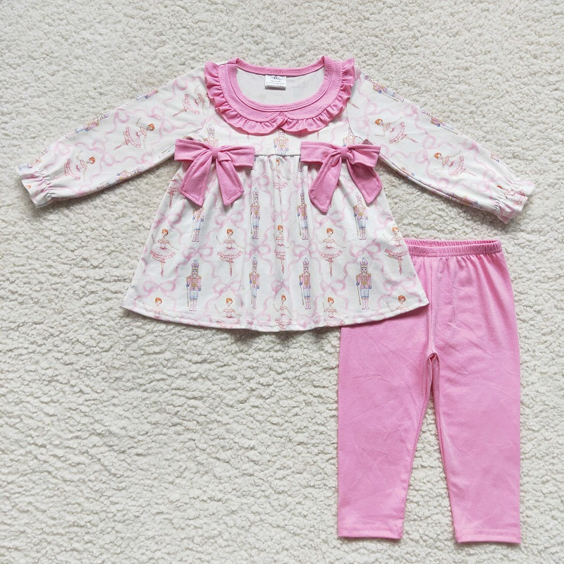 GLP0693 Dancing Princess Soldier Pink Bow Collar Long Sleeve Pants Suit