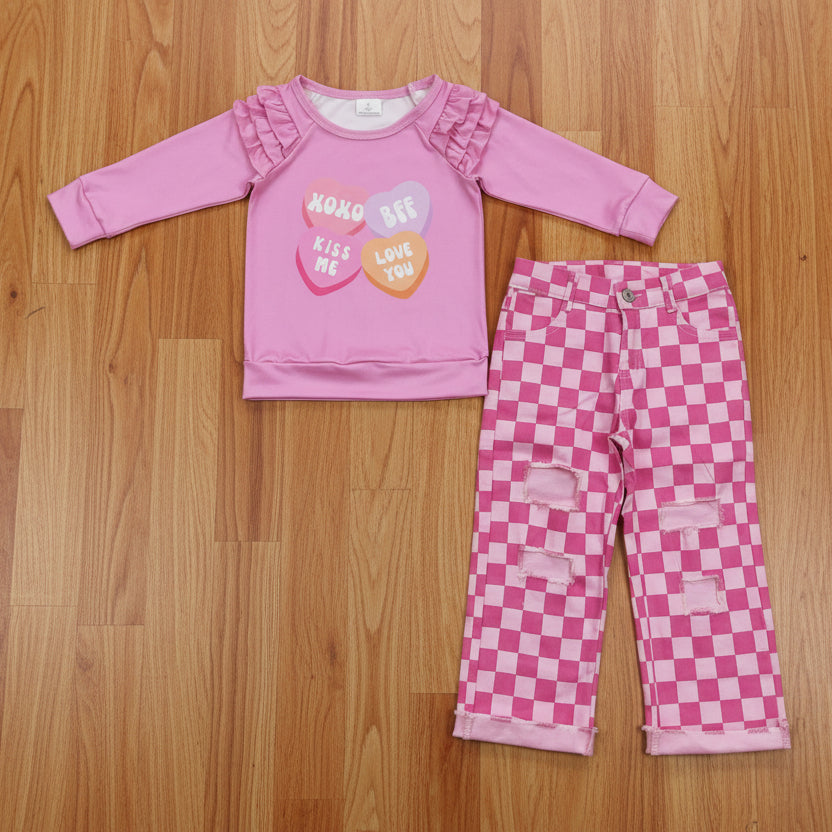 2pcs denim pants outfit girls valentine's day clothing