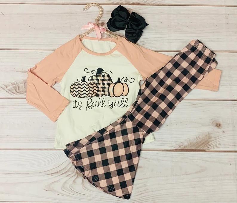 presale GLP1175 Alphabet Pumpkin Long Sleeve Plaid Pants Suit
