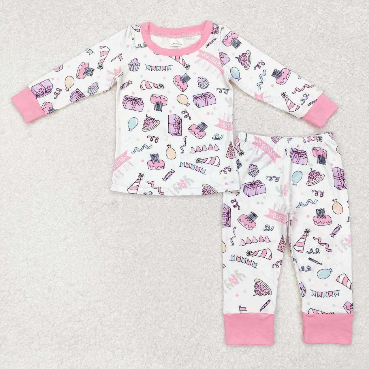 GLP1190 Birthday Cake Pink White Long Sleeve Long Pants Pajama Set