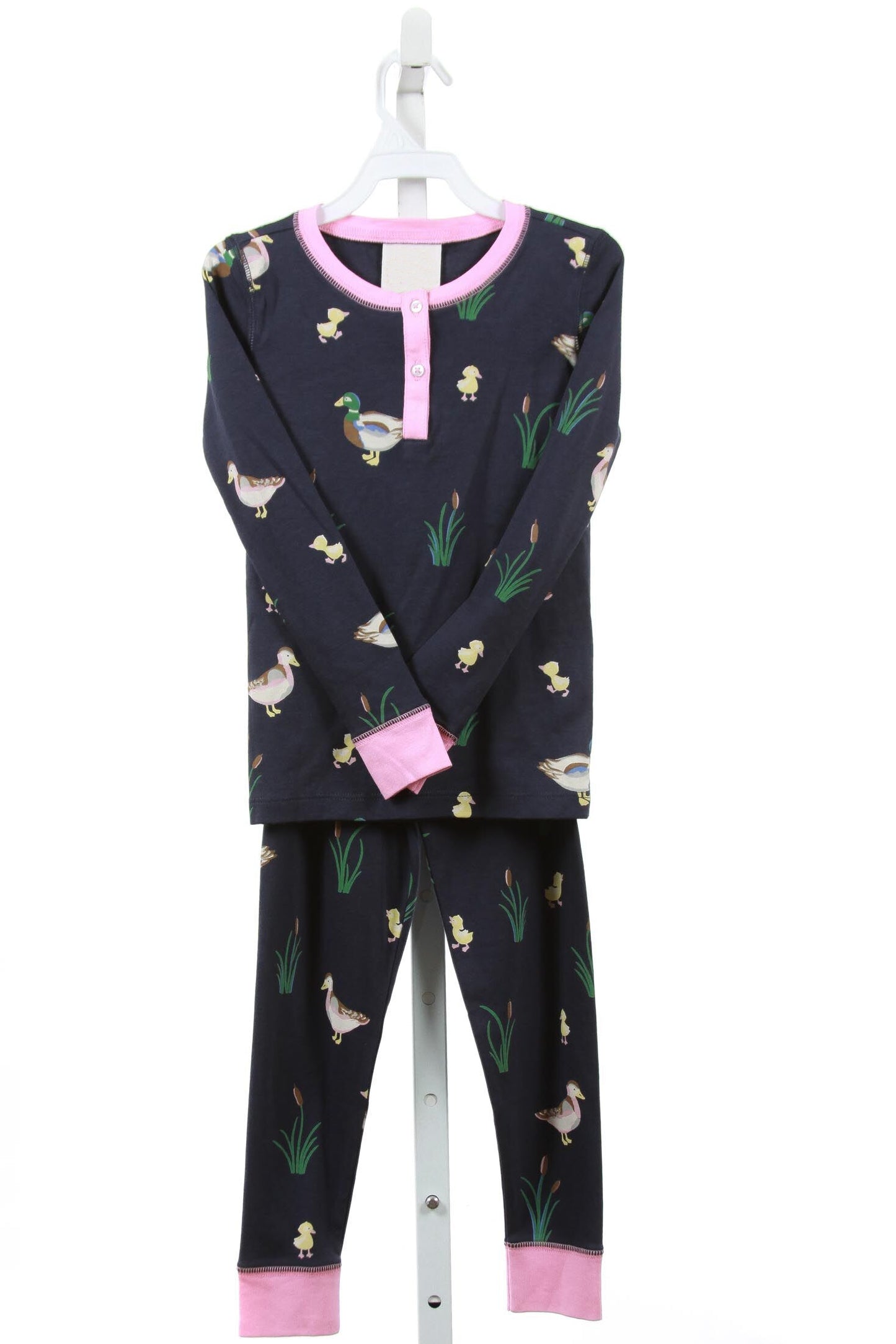 presale GLP1216 Duck pink trimmed navy blue long-sleeved trousers pajama set