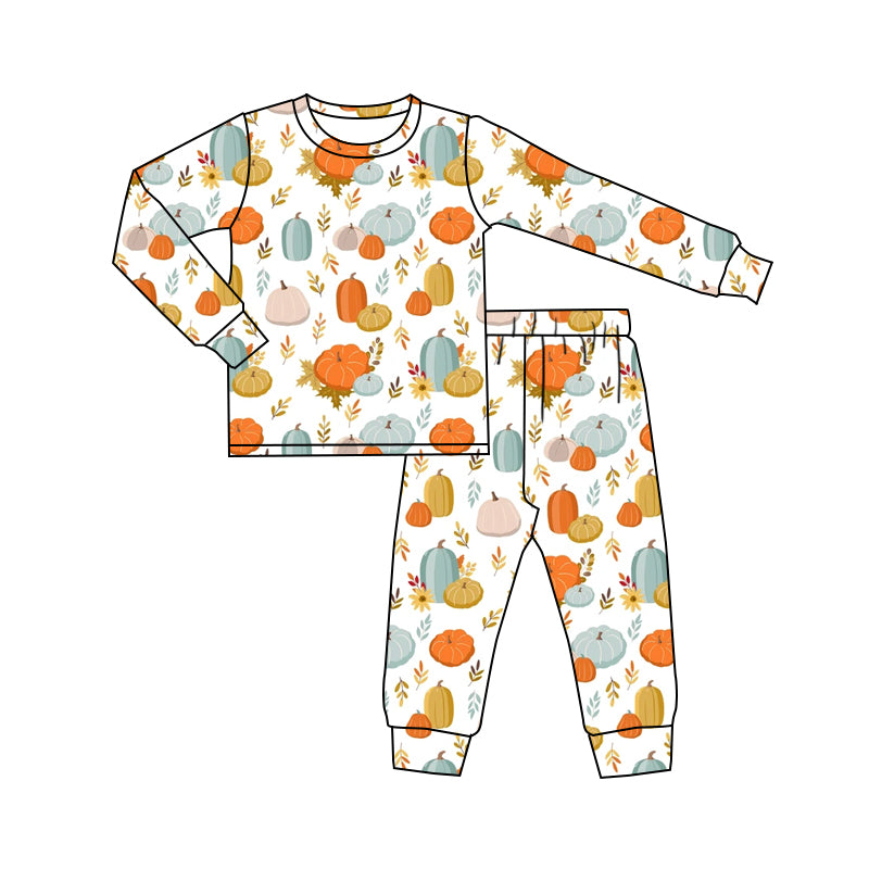 presale GLP1218 Pumpkin flower leaves white long-sleeved trousers pajama set