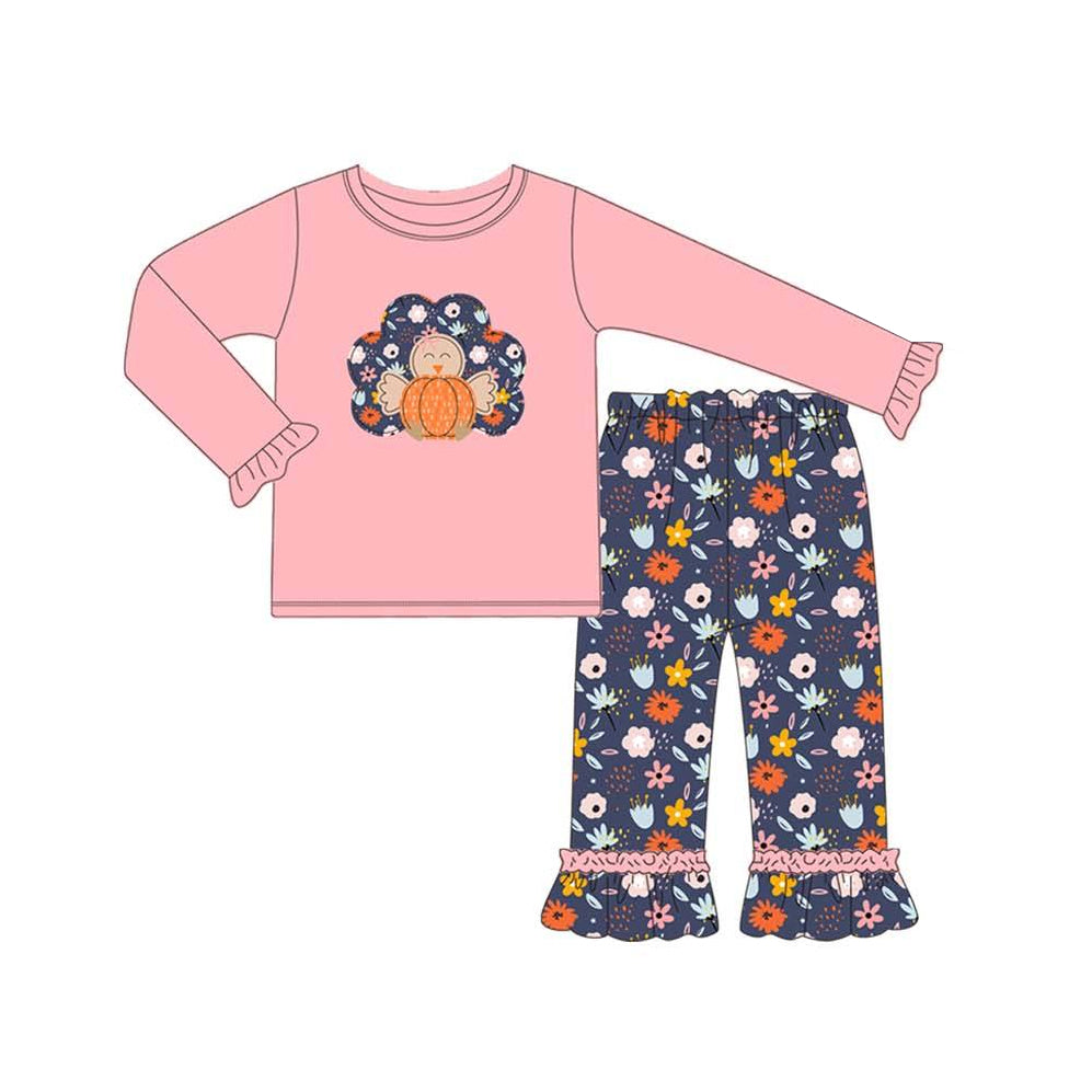 presale GLP1234 Pumpkin Turkey Flower Pink Long Sleeve Pants Suit