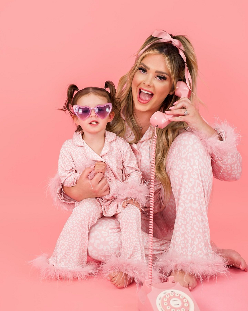 GLP1262 Adult women's plush leopard print pink long-sleeved trousers pajama set