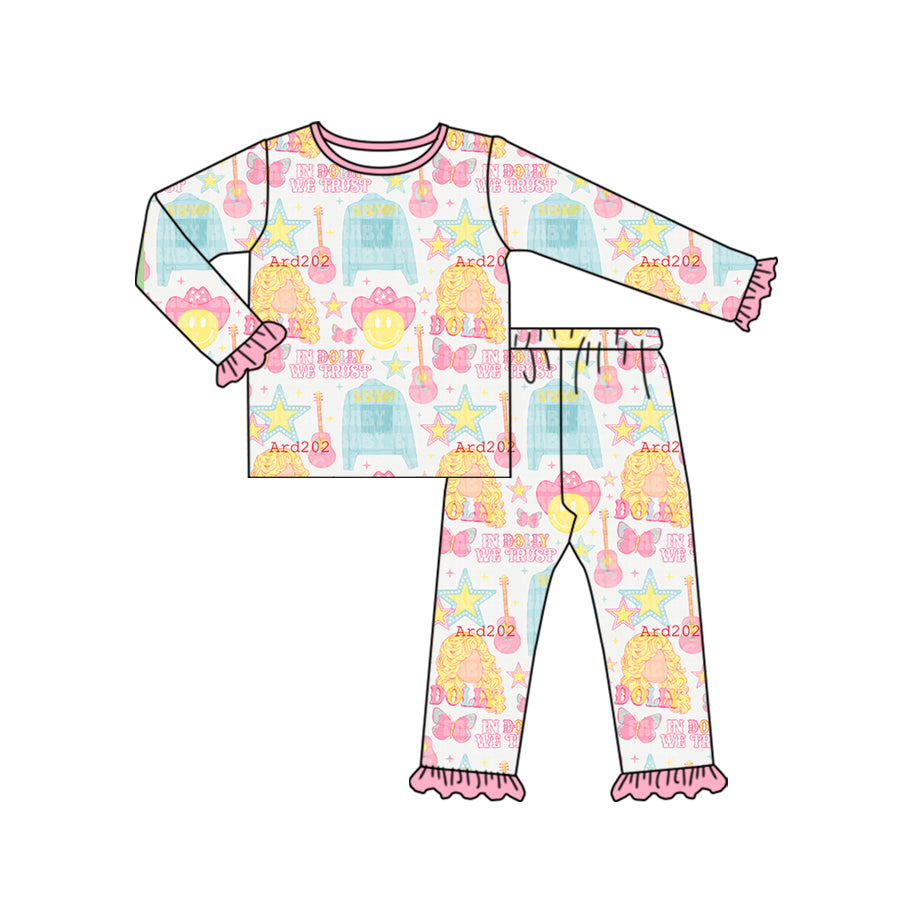 GLP1308 Smiley face pink lace long sleeve long pants pajama set