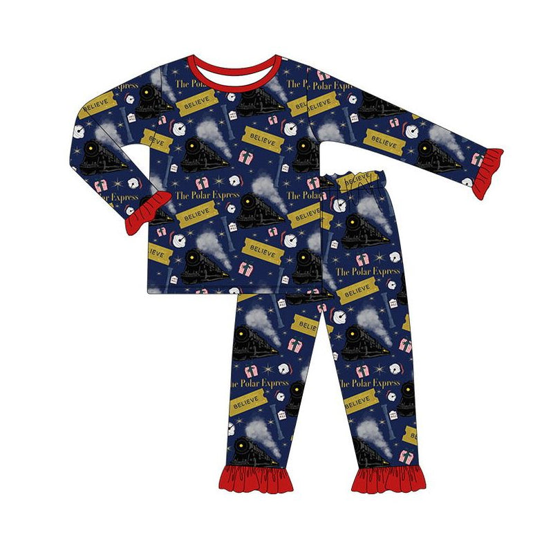 GLP1314 Train lace navy blue long-sleeved trousers pajama set