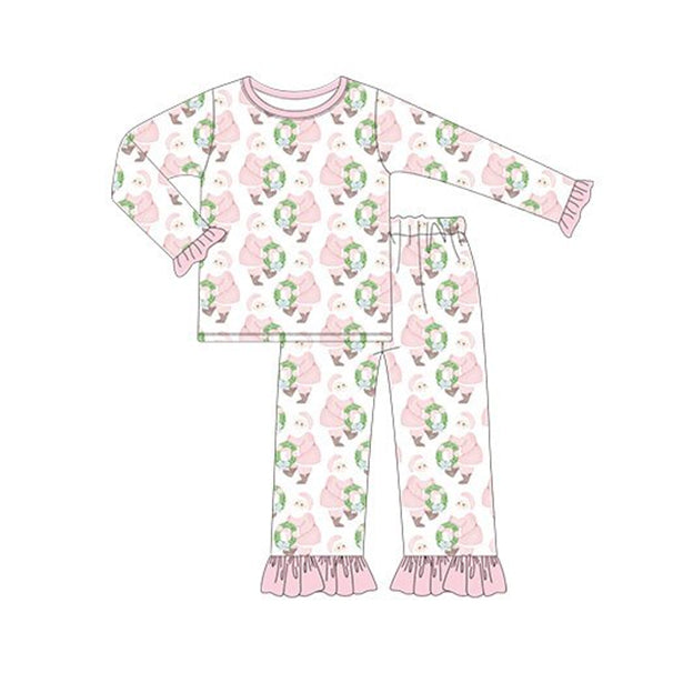 GLP1320 Bamboo Pink Santa Wreath Long Sleeve Long Pants Pajama Set