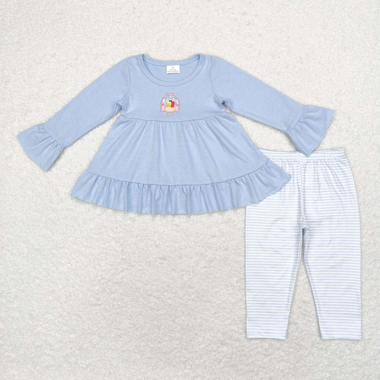 GLP1384 Turkey Blue Long Sleeve Striped Pants Suit