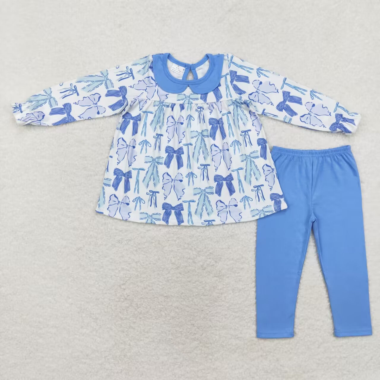 GLP1517 Sky blue bow tie lace long sleeve trousers suit