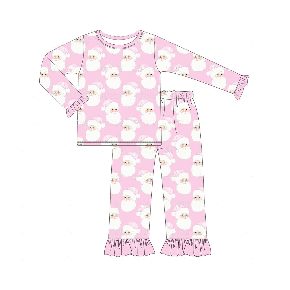GLP1534 Bamboo Santa Claus light pink long-sleeved and long-pants pajama set