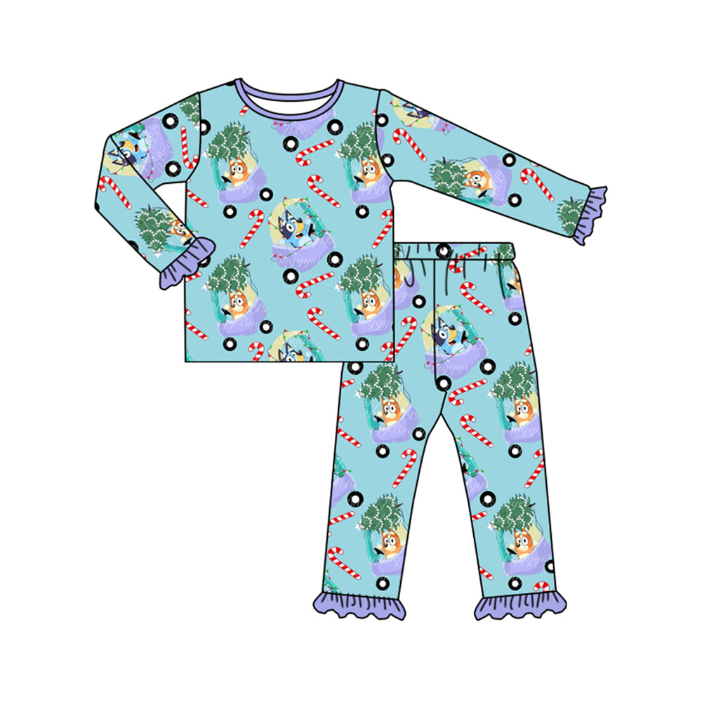GLP1535 Bamboo Christmas tree cart cane purple lace blue long-sleeved long pants pajama set