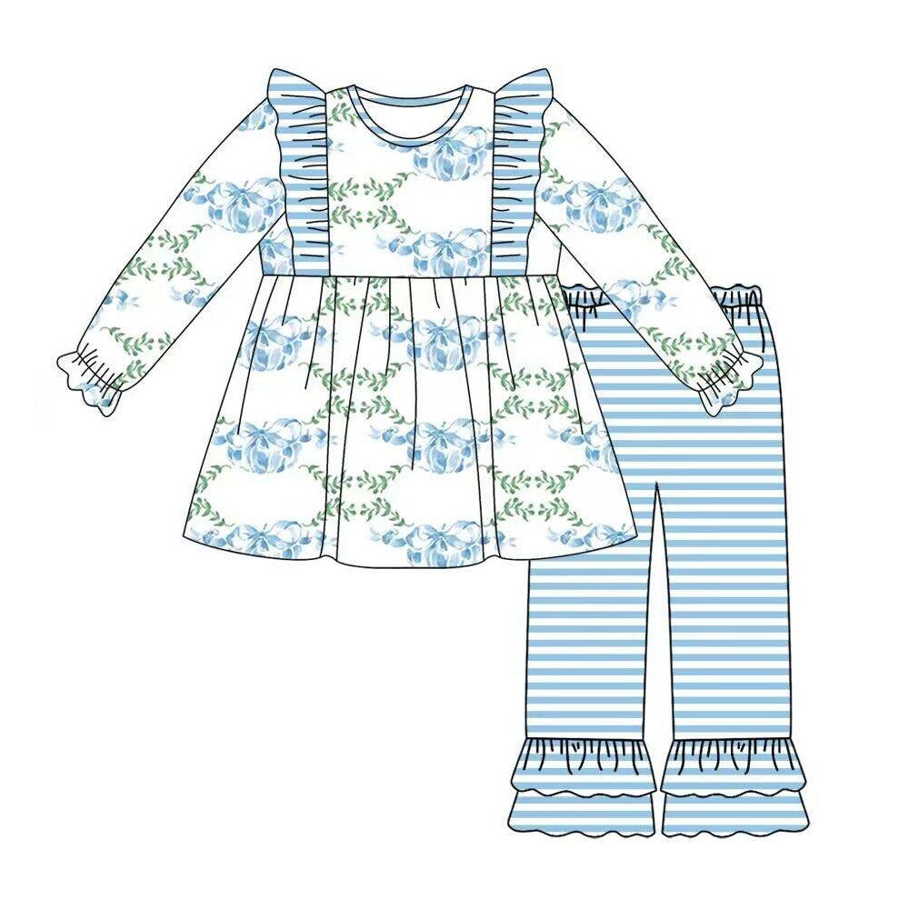 GLP1548 Pumpkin Leaf Blue Striped Lace White Long Sleeve Pants Set D 8.7