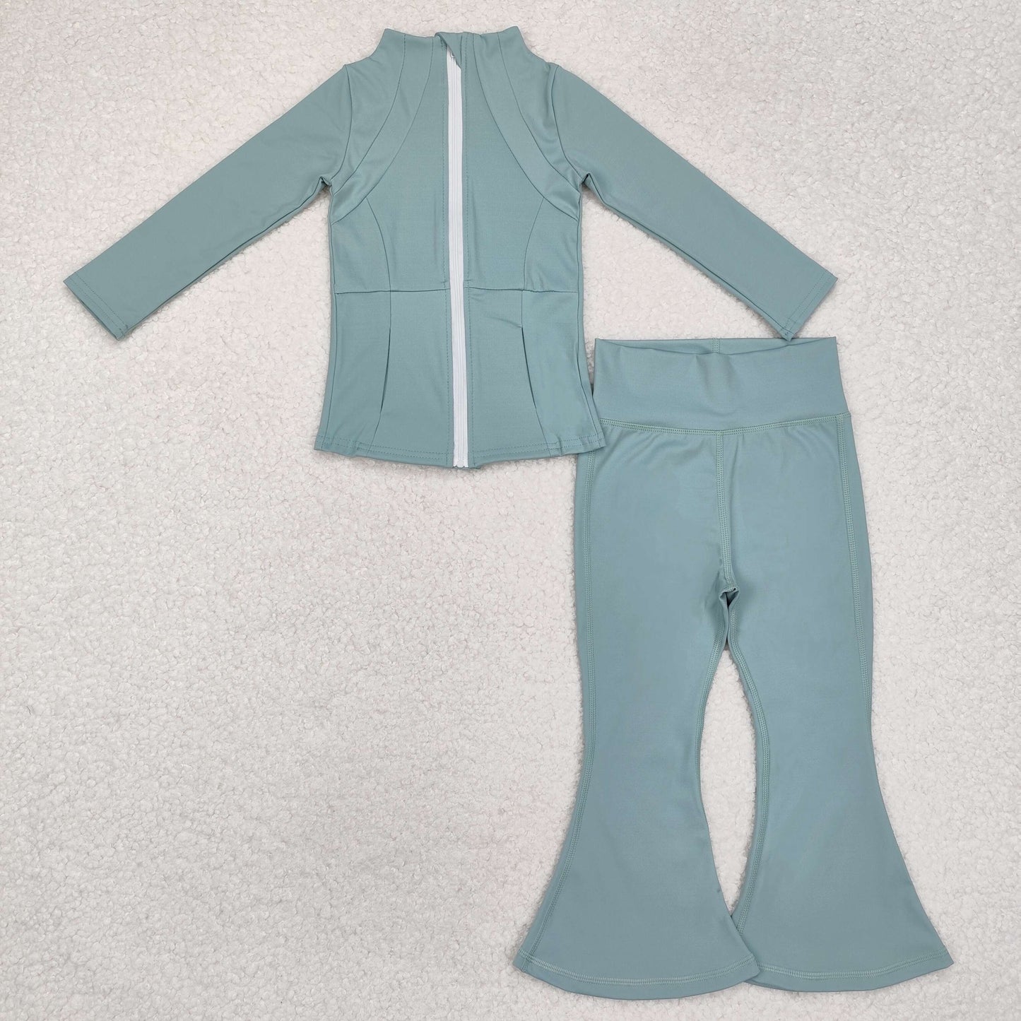 GLP1556 Baby Girls Green Yoga Active Wear Jackets Pants 2pcs Clothes Sets