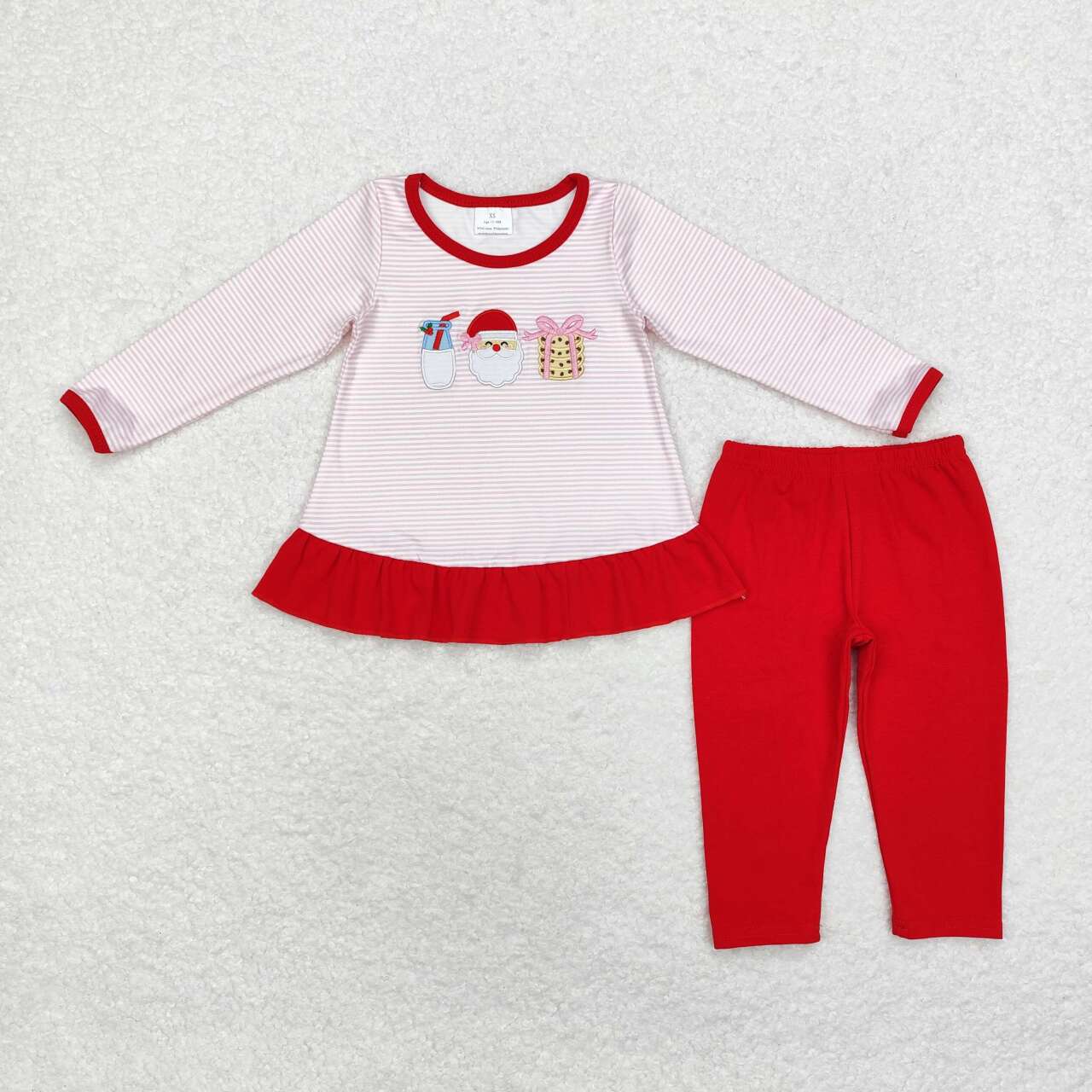 GLP1596 Embroidery Milk Santa Claus Cookies Pink Striped Long Sleeve Red Pants Suit
