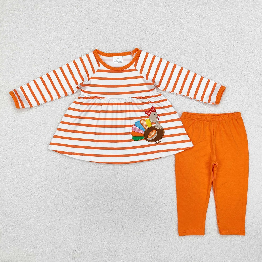 GLP1604 Bow Turkey Orange Striped Long Sleeve Pants Set