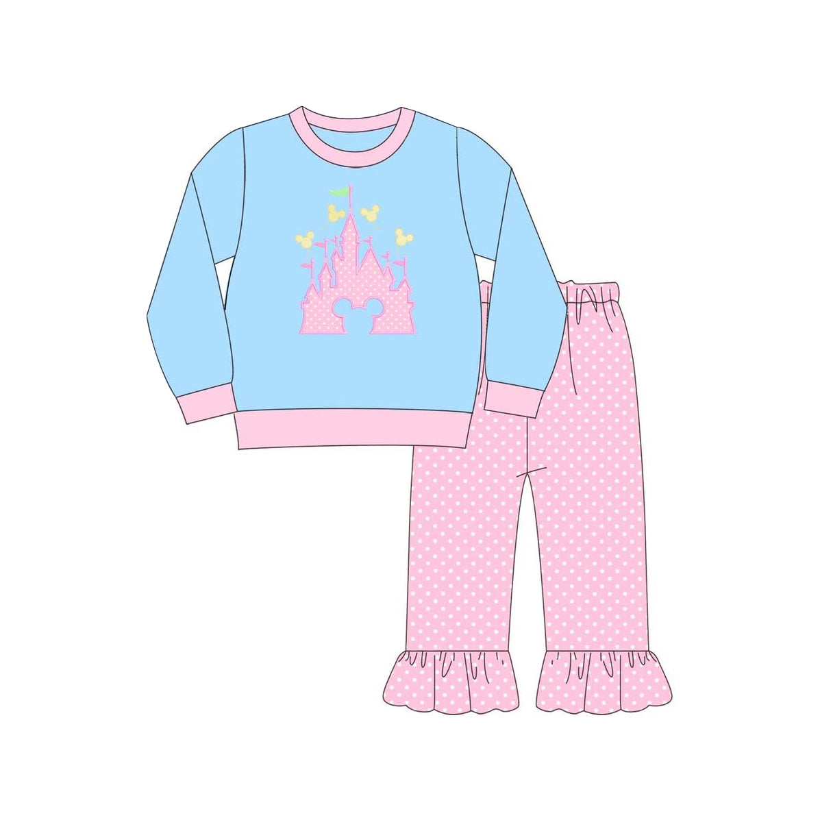 presale GLP1633 Castle navy blue long-sleeved polka dot pink lace trousers suit 2024 7.22