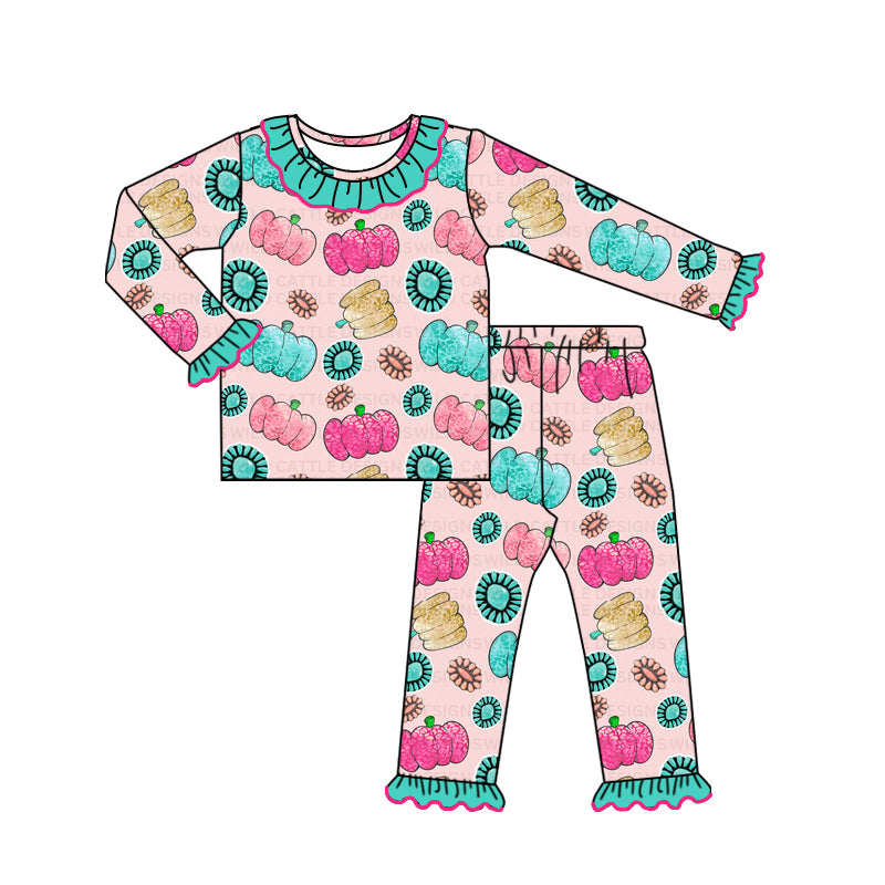 presale GLP1636 Gem Pumpkin Teal Lace Pink Long Sleeve Long Pants Pajama Set 2024 7.22