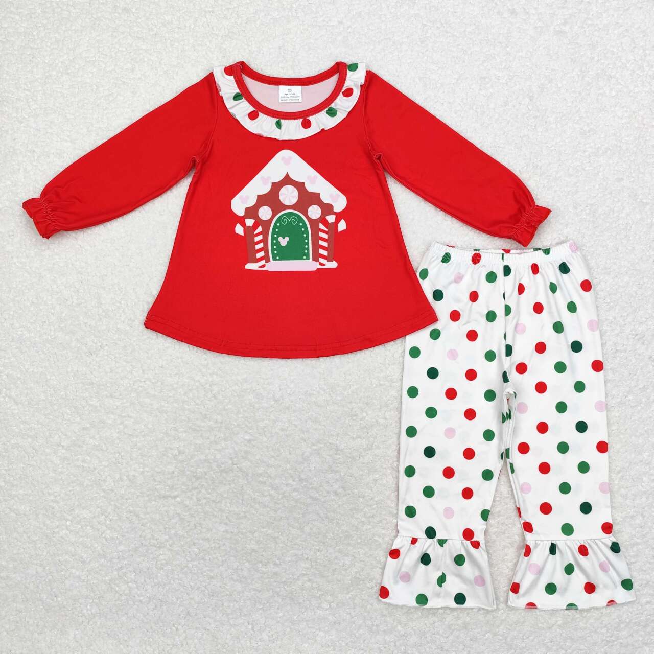 GLP1643 Christmas House Polka Dot Lace Red Long Sleeve Pants Set