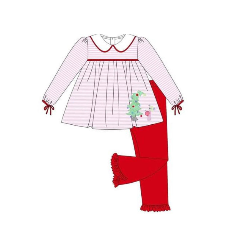 presale GLP1677 Christmas tree pink striped collar long-sleeved top and red pants suit 2024 7.25