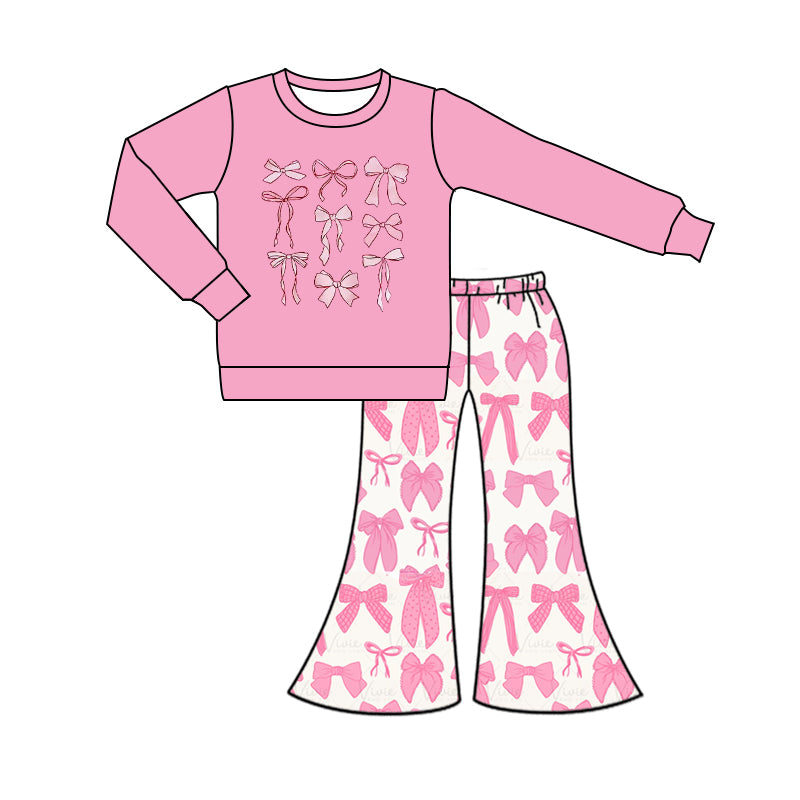presale GLP1688 Solid pink bow pattern long sleeve trousers suit 2024 7.26