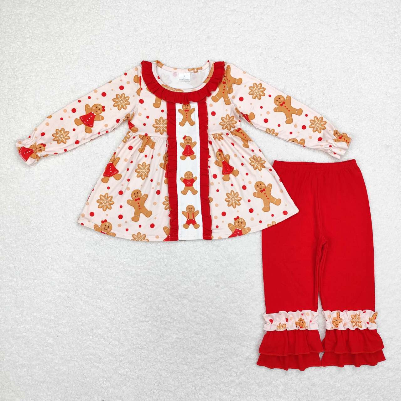 GLP1697 Gingerbread Man Lace Pink Long Sleeve Top Red Pants Set
