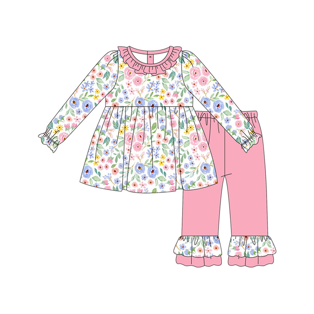 GLP1699 Floral lace light blue long-sleeved trousers suit