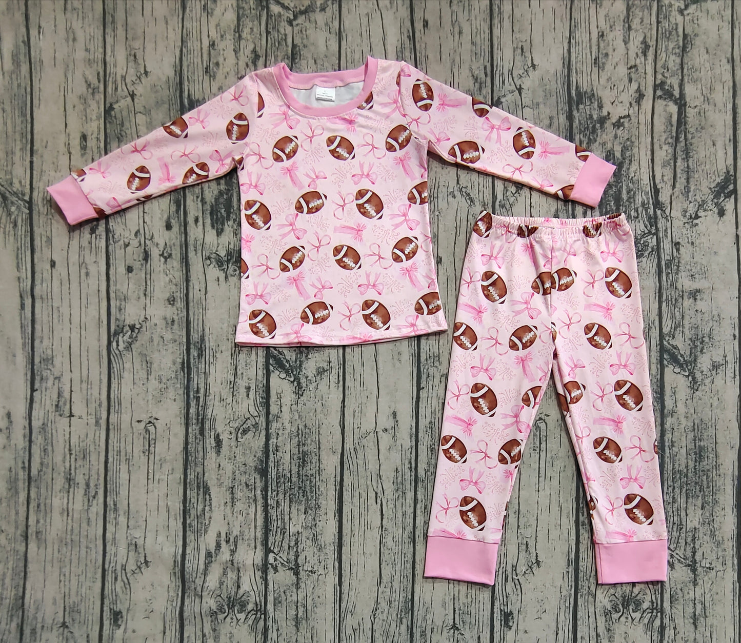 GLP1700 Baby Girls Pink Rugby Bow Long Sleeve Pants Set D 7.4