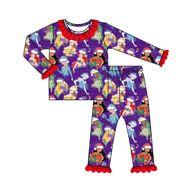 GLP1782 Christmas Princess Red Lace Purple Long Sleeve Long Pants Pajama Set