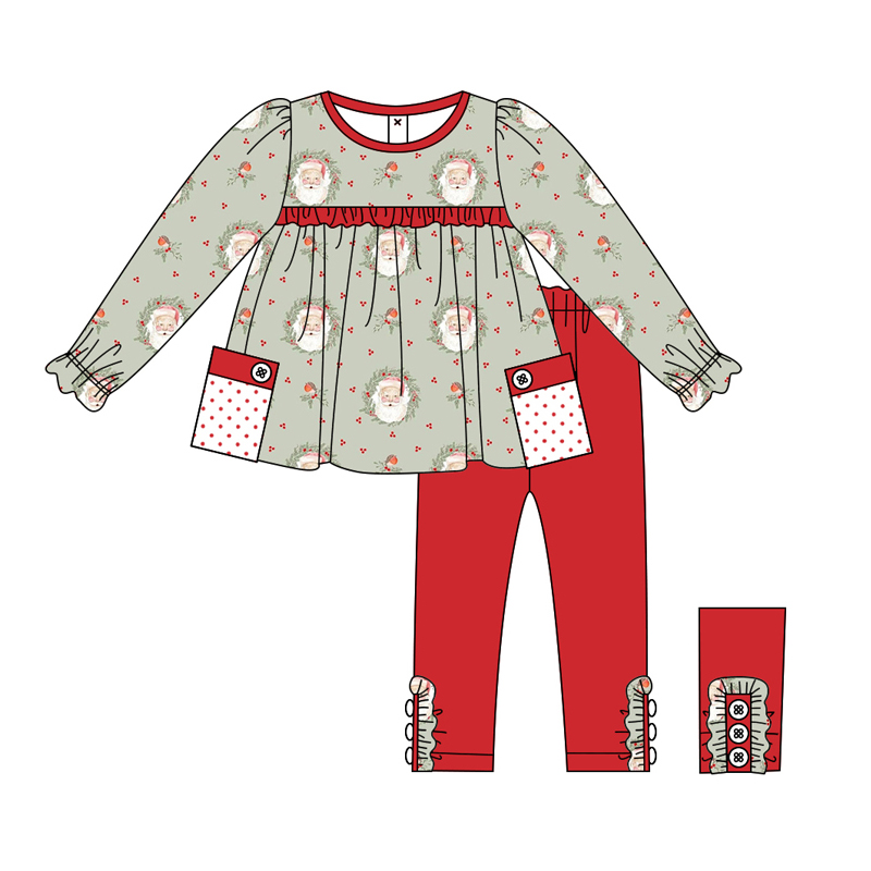 presale GLP1796 Santa Claus Polka Dot Pocket Red Lace Green Long Sleeve Pants Set 2024 8.13