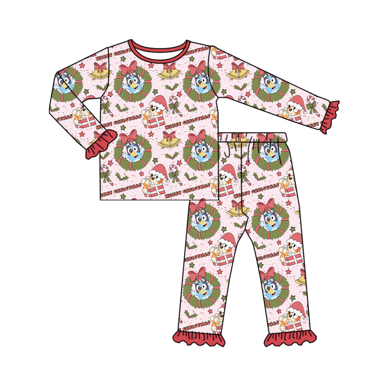 presale GLP1816 Christmas Bell Wreath Cane Bow Lace Long Sleeve Long Pants Pajama Set 2024 8.15
