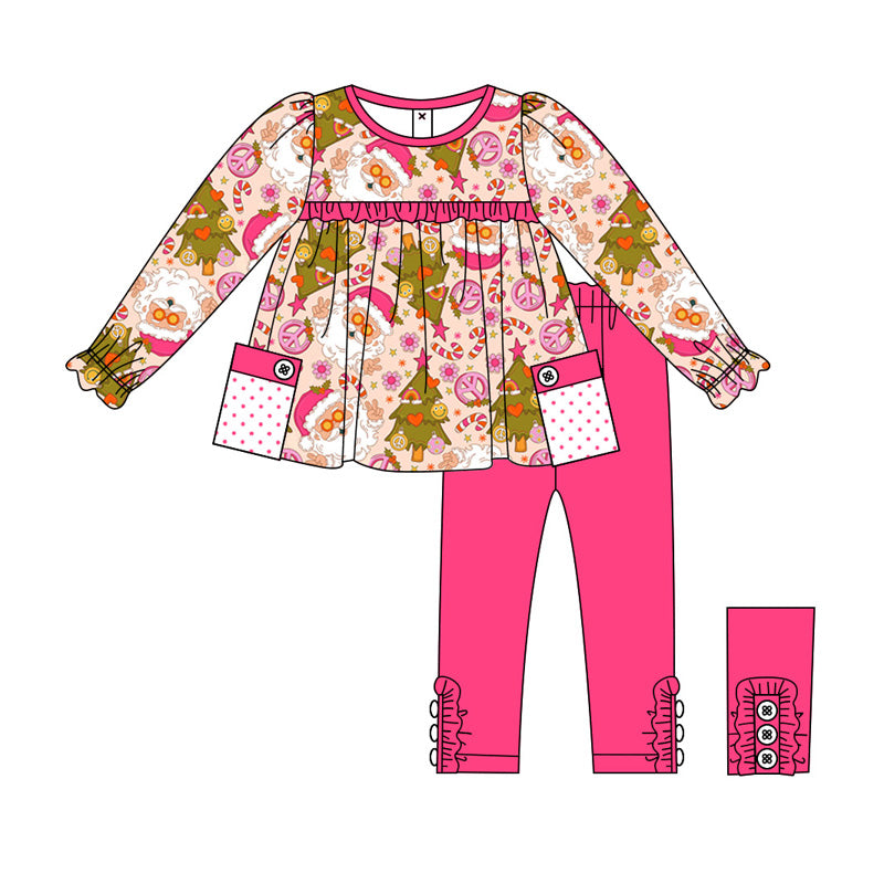 presale GLP1824 Santa Claus Cane Polka Dot Pocket Rose Red Lace Long Sleeve Pants Set 2024 8.17