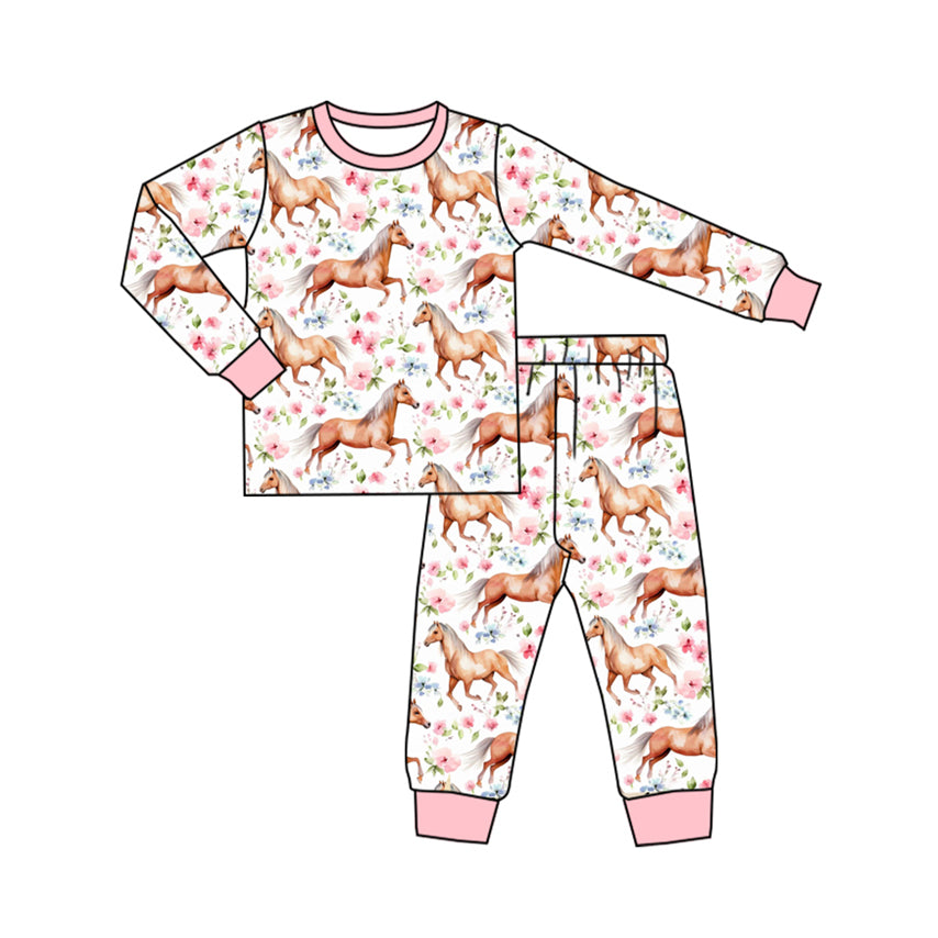 GLP1831 Bamboo Horse flower pink and white long-sleeved trousers pajamas set