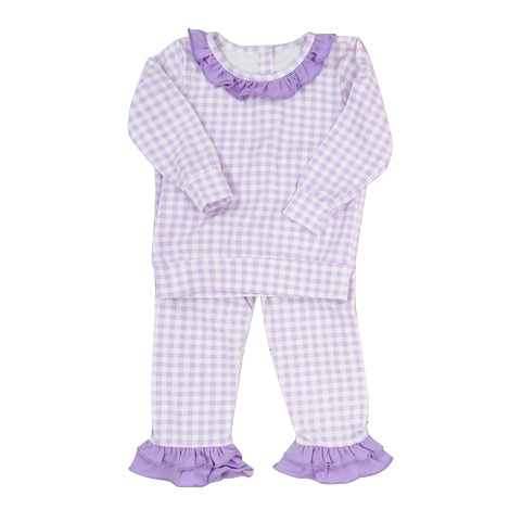 presale GLP1857 Purple Lace Plaid Long Sleeve Pants Set 2024 8.24