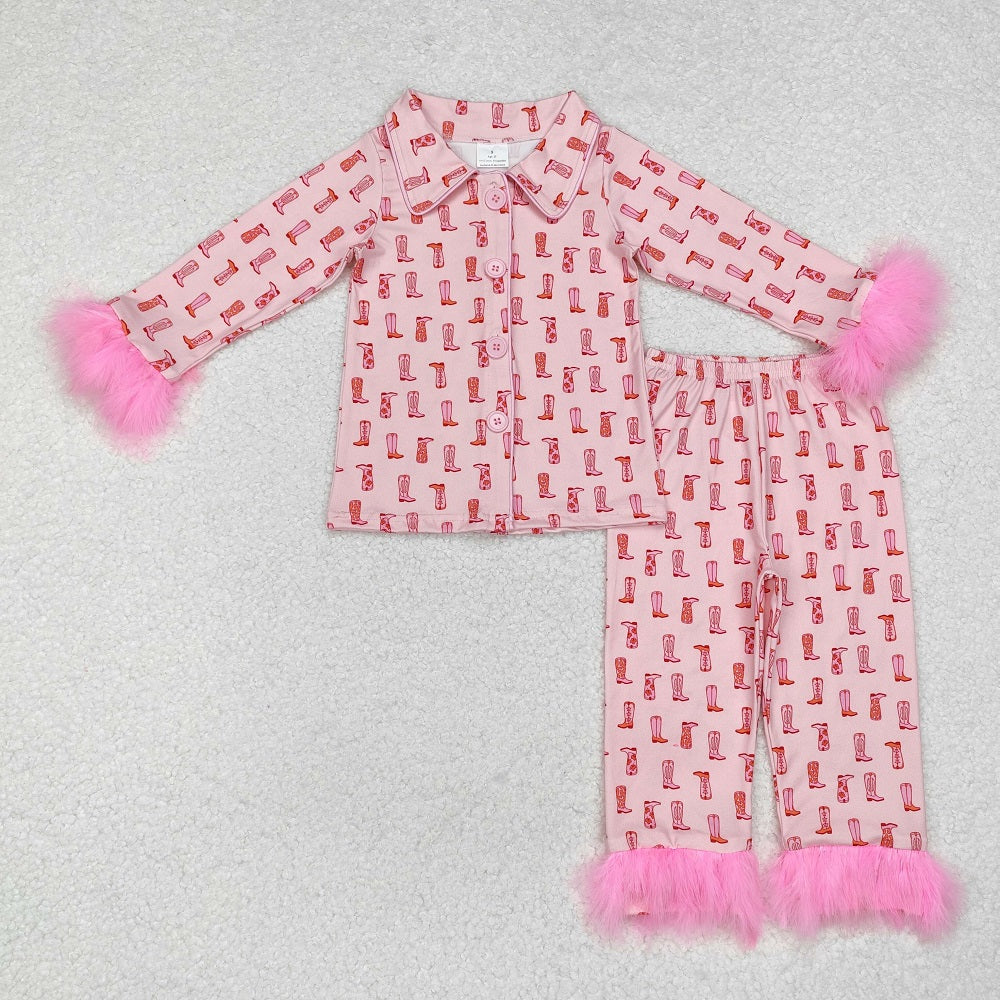 GLP1868 Boots Pink Plush Edge Long Sleeve Long Pants Pajama Set