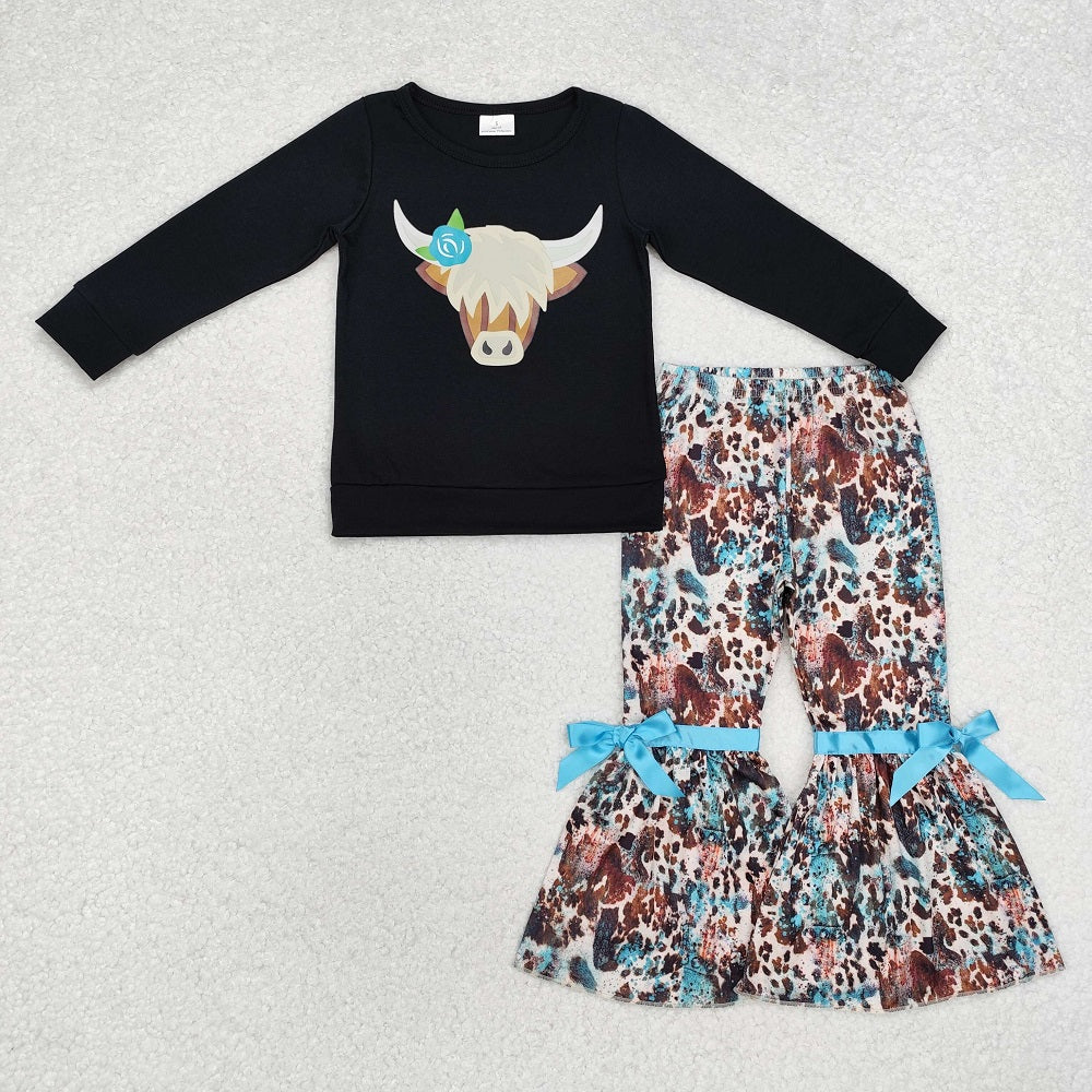 GLP1871 Black long-sleeved trousers suit with mountain bull head ink pattern