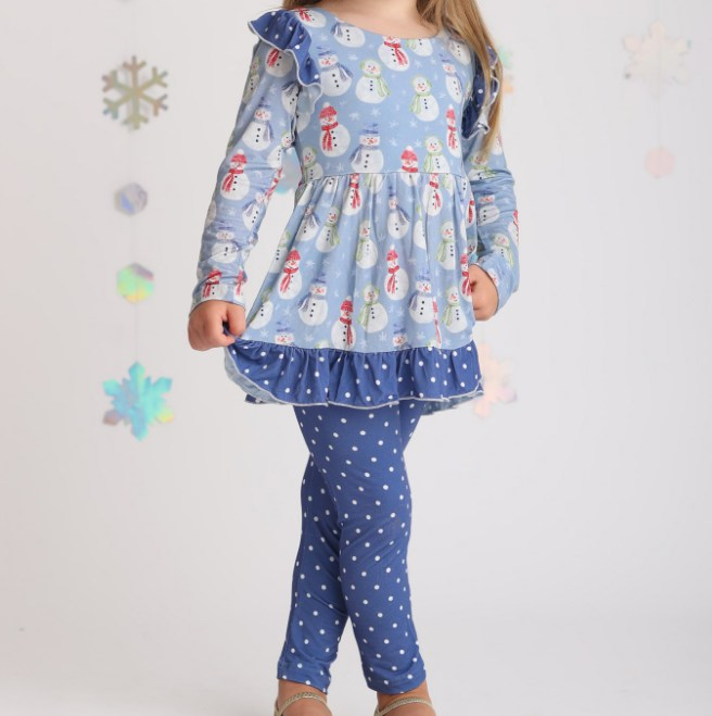 presale GLP1878 Snowman Polka Dot Blue Lace Long Sleeve Pants Set 2024 8.28