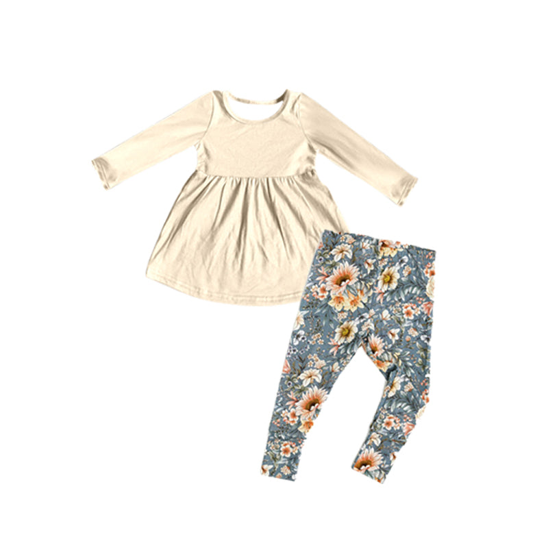 presale GLP1881 Baby Girls White Tunic Grey Floral Legging Clothes Sets 2024 8.29