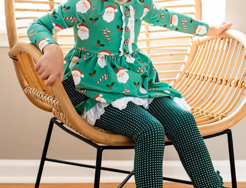 presale GLP1890 Santa Cane Lace Green Long Sleeve Polka Dot Pants Set 2024 8.29