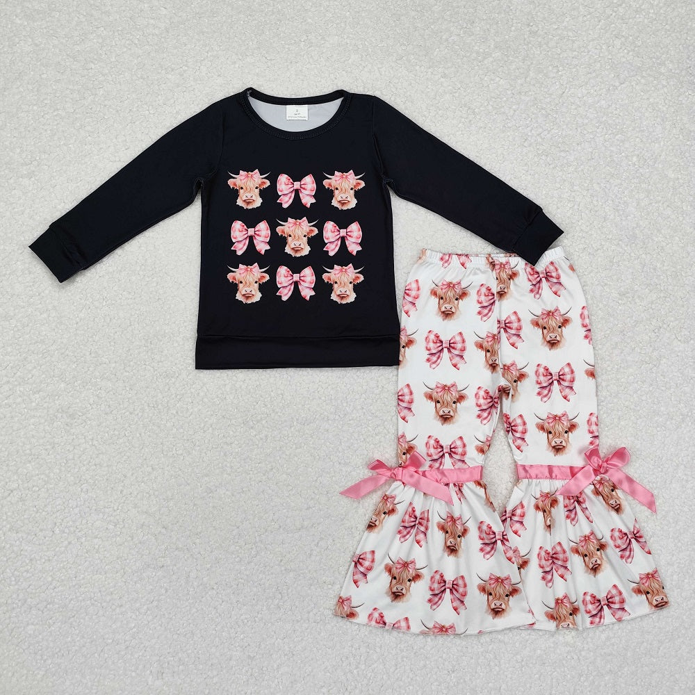 GLP1893 Pink plaid bow bull head black long-sleeved trousers suit