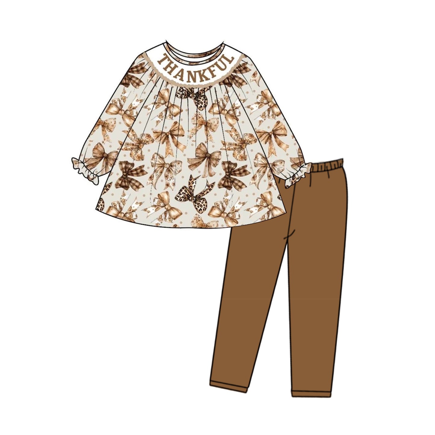 presale GLP1905 Brown long-sleeved trouser suit with bow pattern 2024 8.31