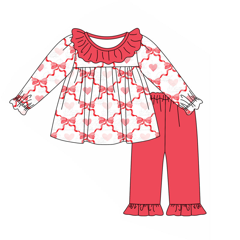 presale GLP1934 White long-sleeved trousers suit with red lace and heart-shaped bow pattern 2024 9.4