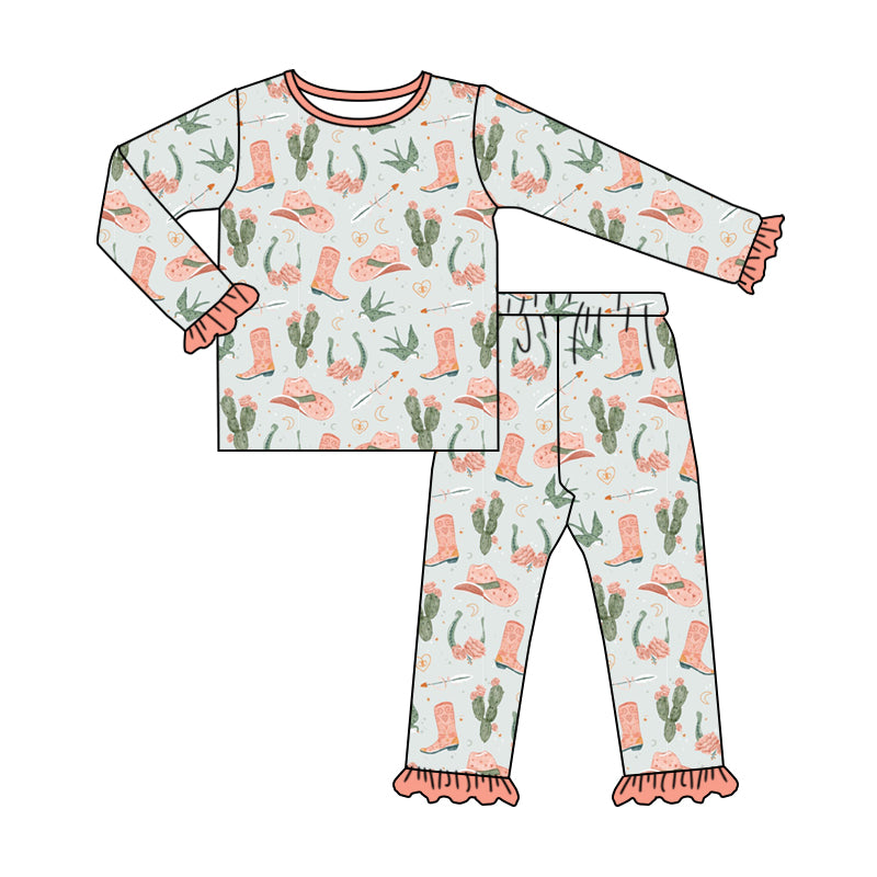 presale GLP1968 Cactus cowboy hat boots lace pink green long sleeves and pants pajama set 2024 9.9