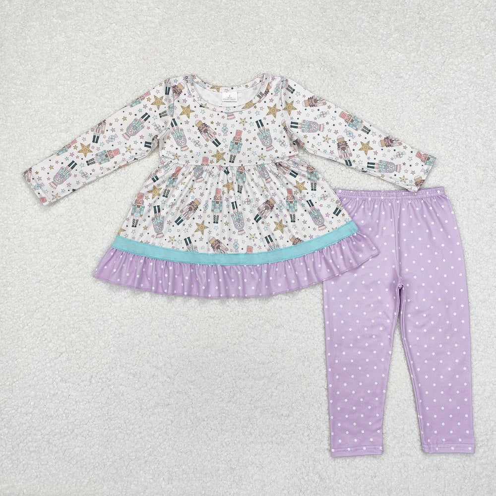 GLP1986 Purple Lace Polka Dot Long Sleeve Pants Set