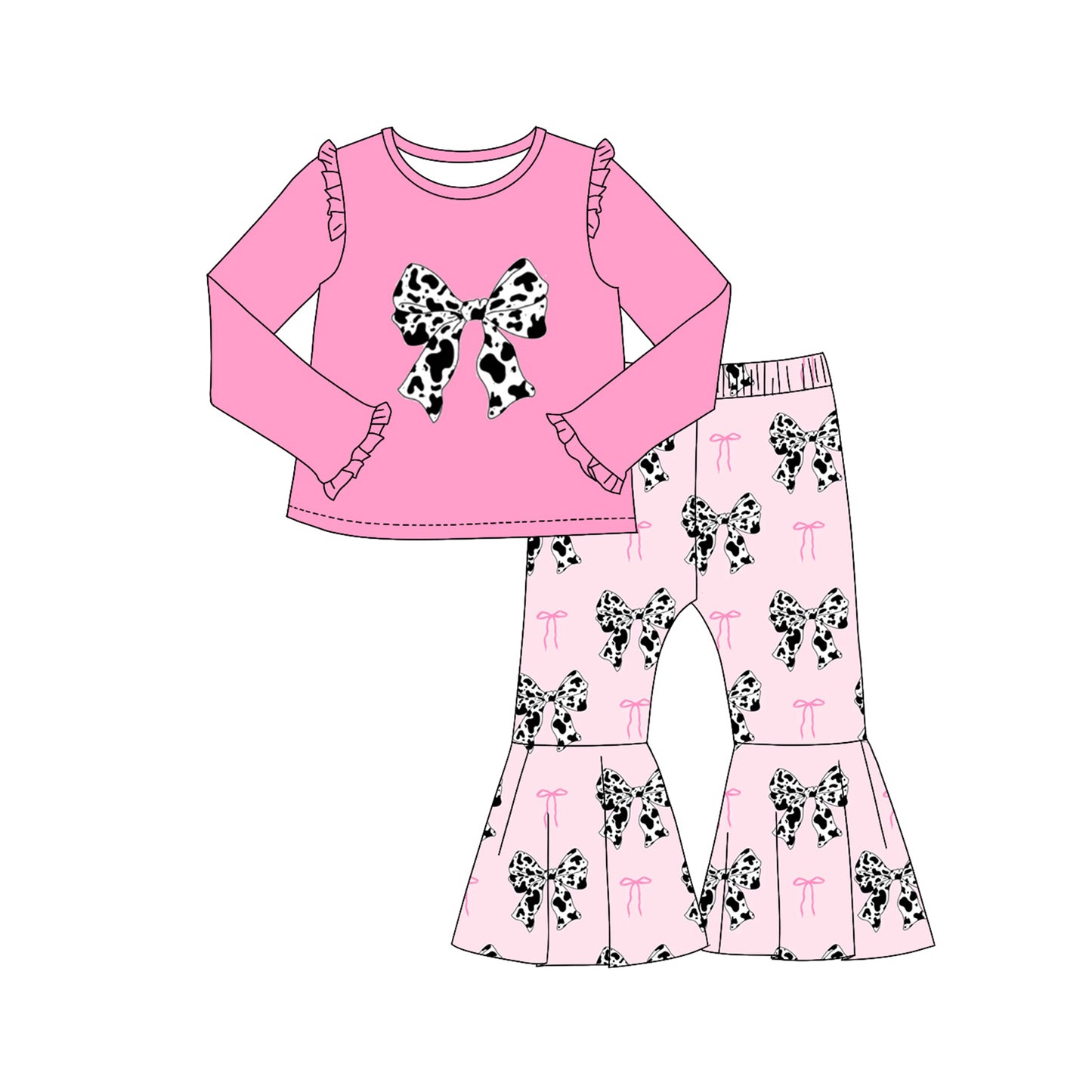 presale GLP2005 Cow pattern bow pattern pink lace long sleeve trousers suit 2024 9.13