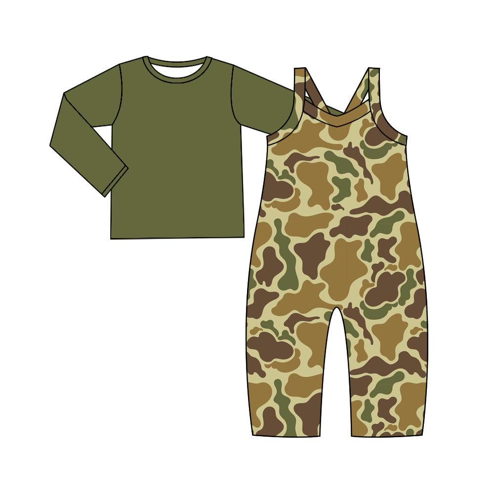presale GLP2010 Baby Girls Green Camo Straps Jumpsuits Shirts 2pcs Sets 2024 9.13