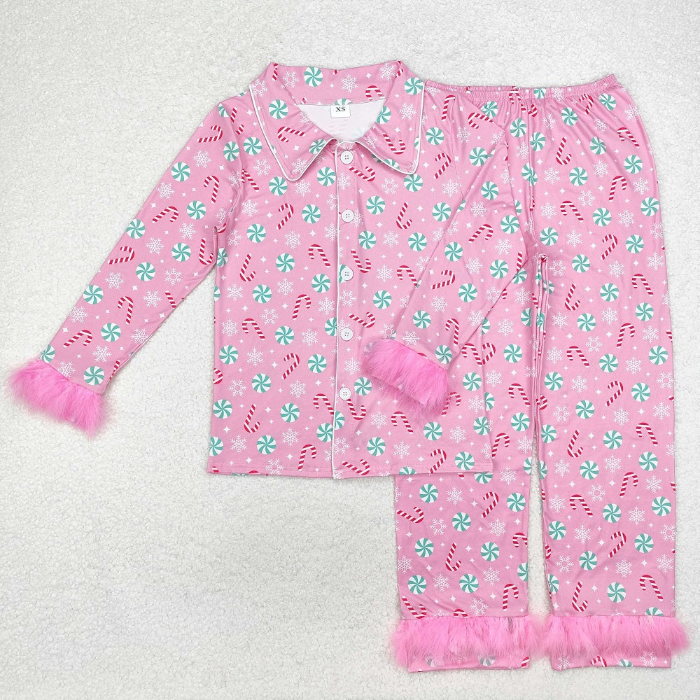 GLP2028 Adult Women Christmas Balls Tops Pants Fur Pajamas