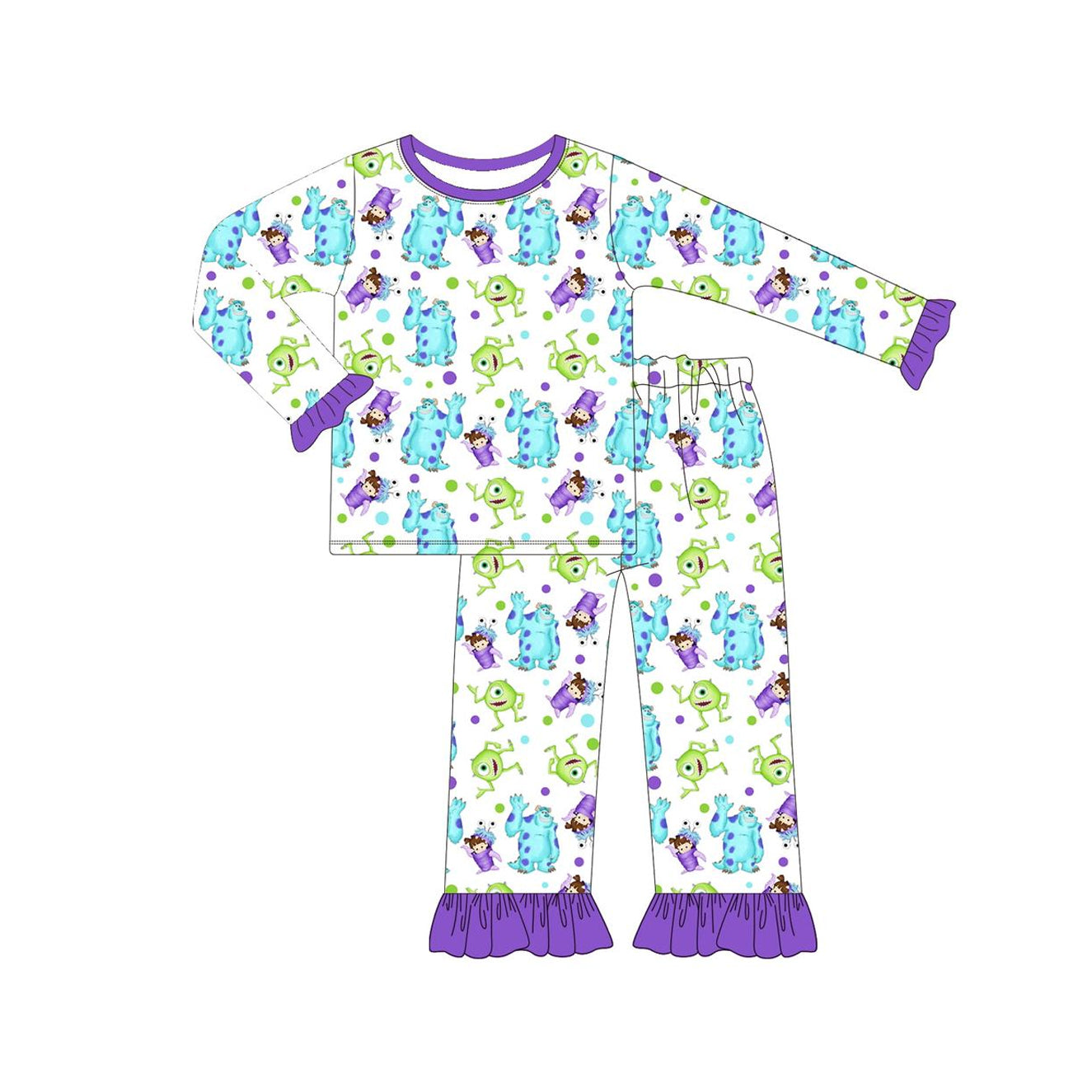 presale GLP2085 Purple and green polka dot lace white long-sleeved long pants pajama set 2024 9.21