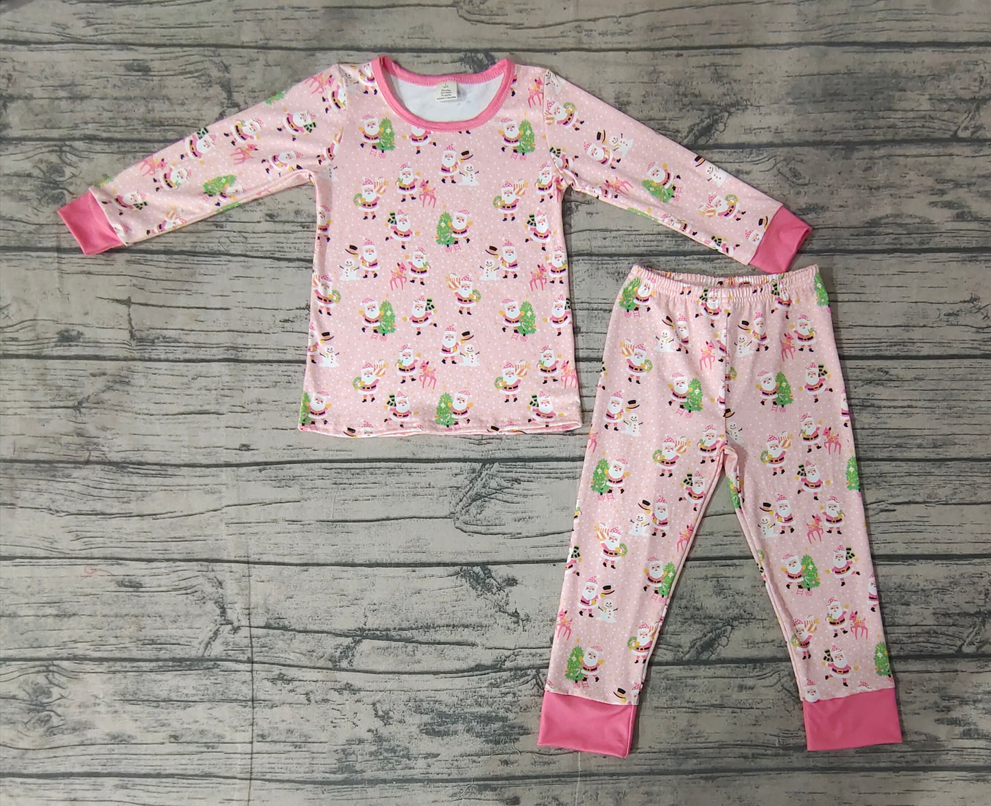 GLP2094 Bamboo Santa Snowman Pink Long Sleeve Long Pants Pajama Set