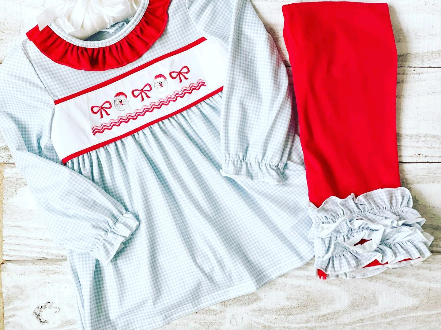 presale GLP2100 Santa Claus Bow Pattern Red Lace Blue Plaid Long Sleeve Pants Suit 2024 9.23