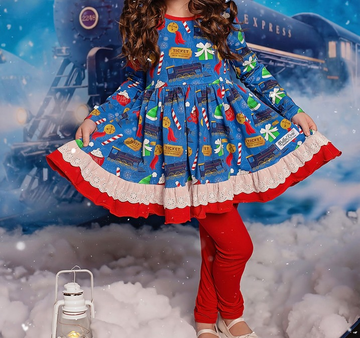 presale GLP2130 Christmas Train Gift Lace Blue and Red Long Sleeve Pants Set 2024 9.28